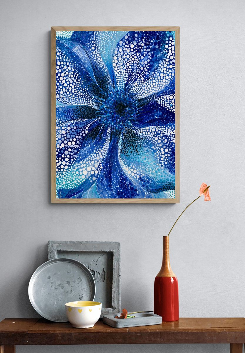 Blue Floral Abstract Poster. — room view 3