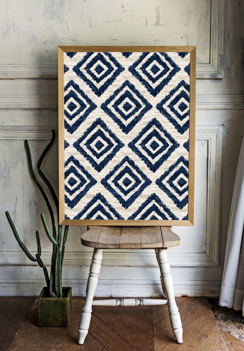 Navy Diamond Pattern Print. — room view 1