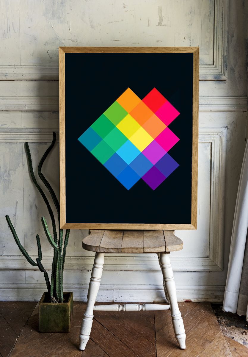 Geometric Color Grid Abstract Poster. — room view 1