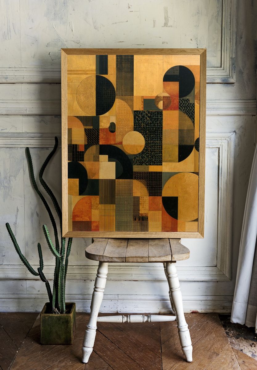 Golden Geometric Abstract Poster. room preview