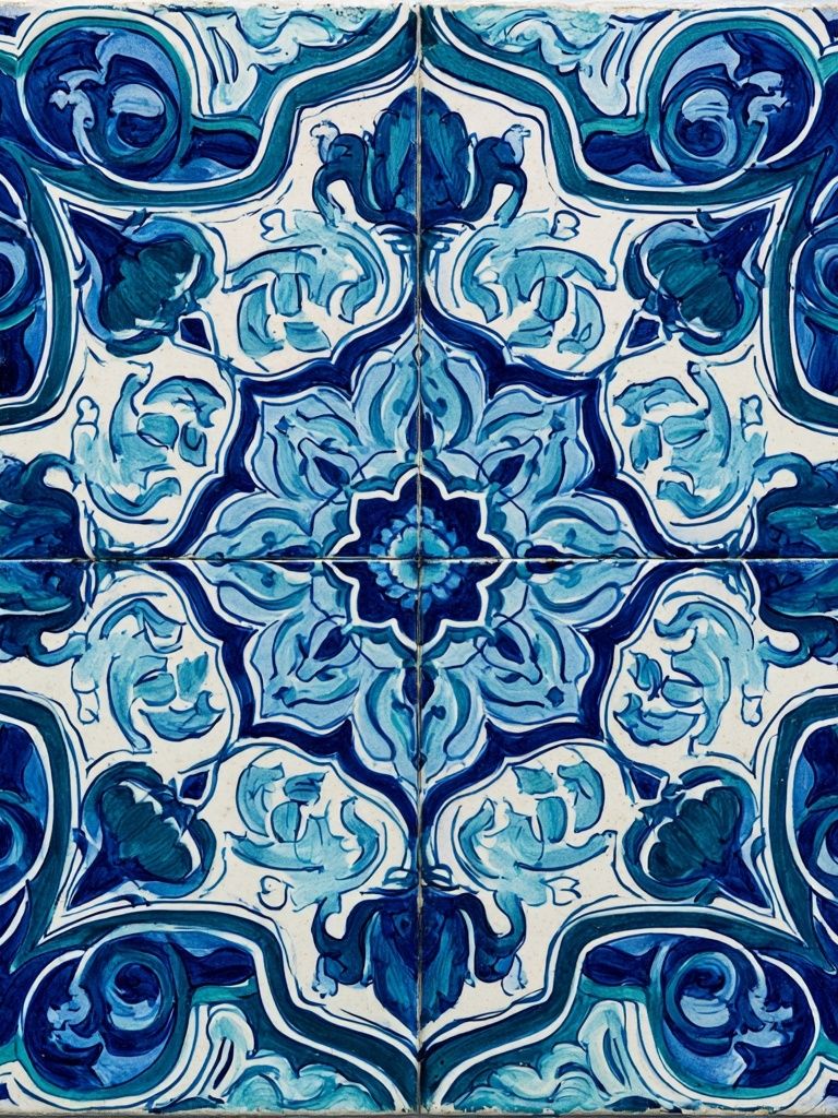 Blue Tile Pattern Print. poster detail