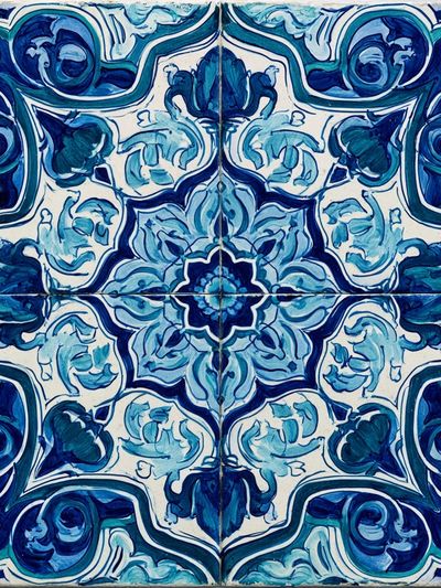 Blue Tile Pattern Print. poster