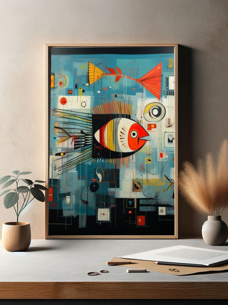 Abstract Fish Geometry Poster. — room view 2