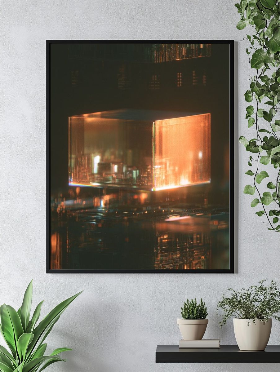 Glowing Glass Cube Abstract Print. — room view 4