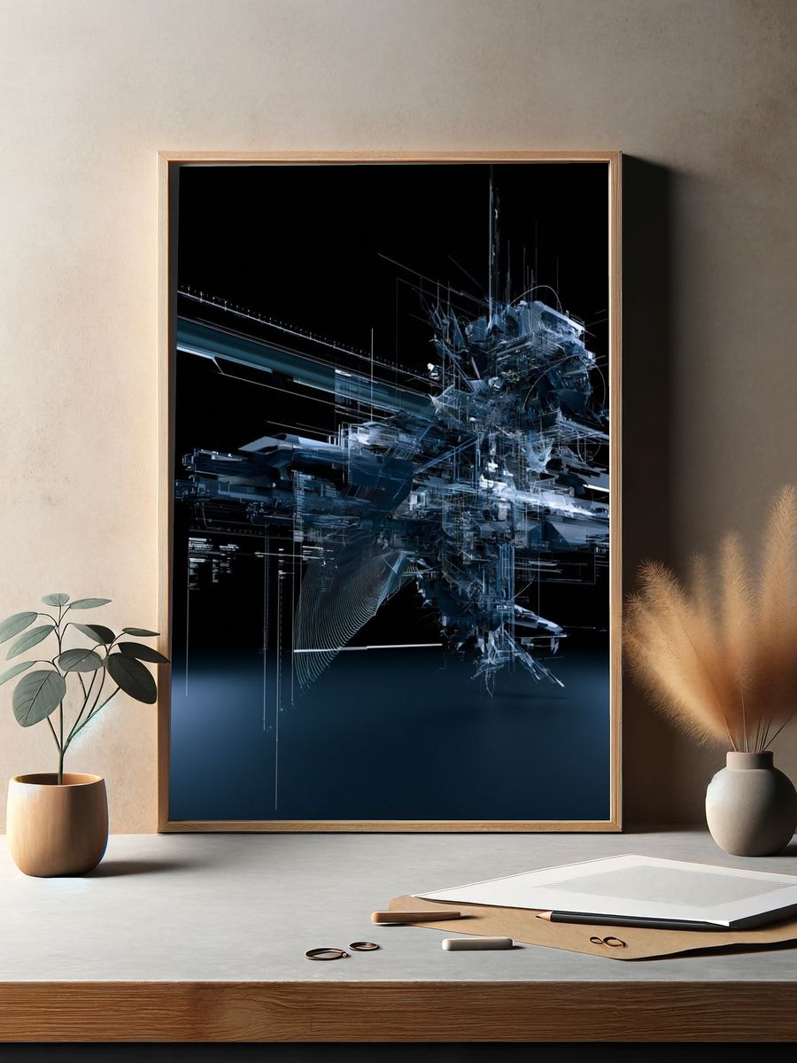 Futuristic Blue Glitch Abstract Poster. — room view 2