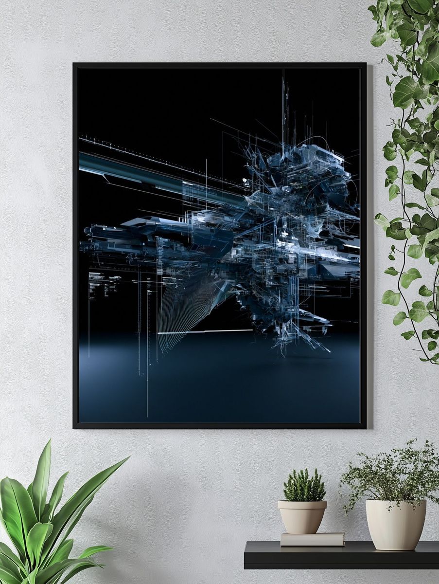 Futuristic Blue Glitch Abstract Poster. — room view 4