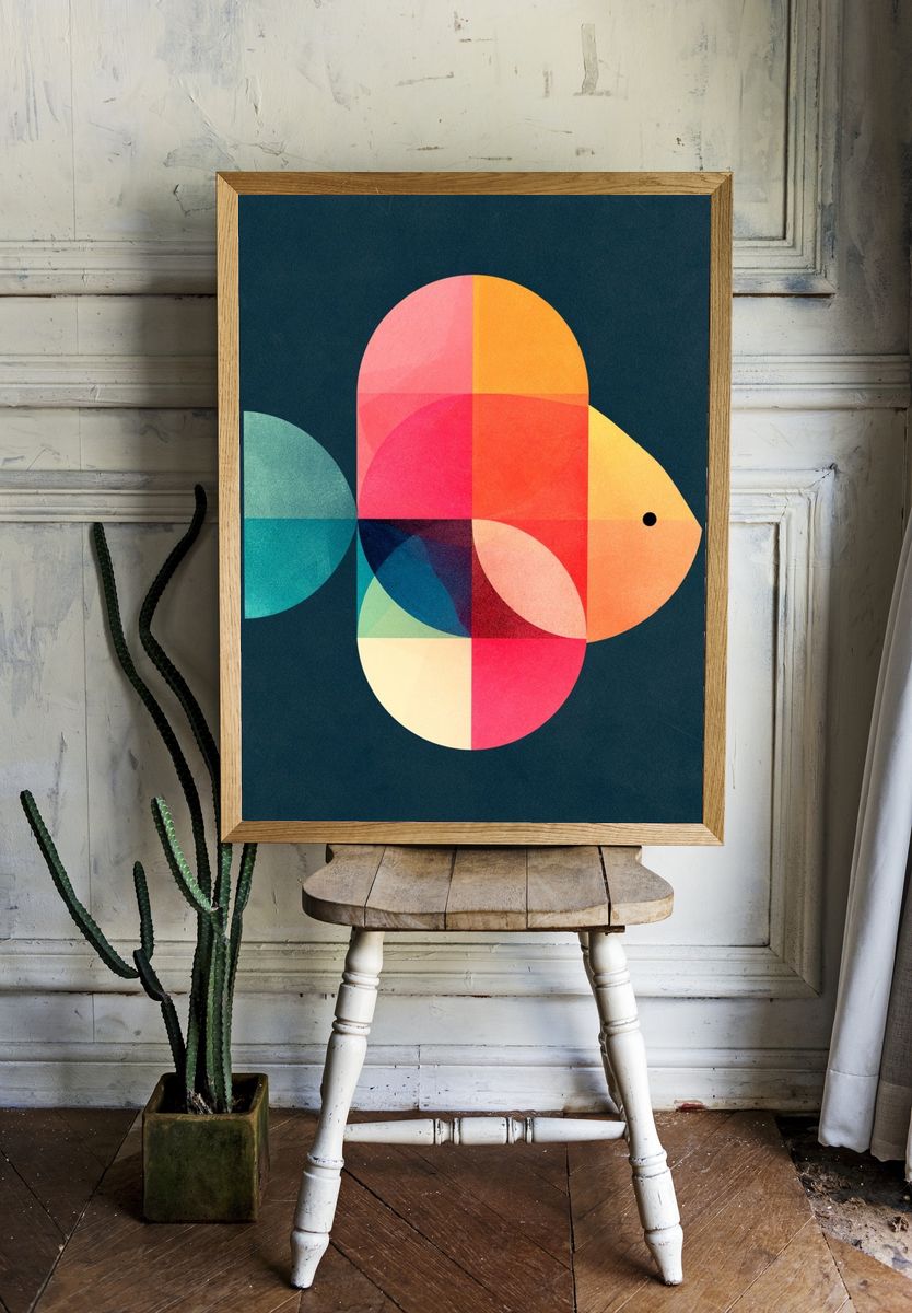 Geometric Fish Abstract Poster. — room view 1