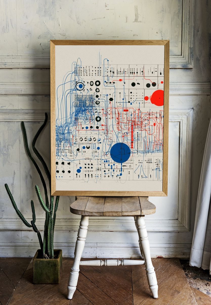 Blue Red Circuit Abstract Poster. — room view 1