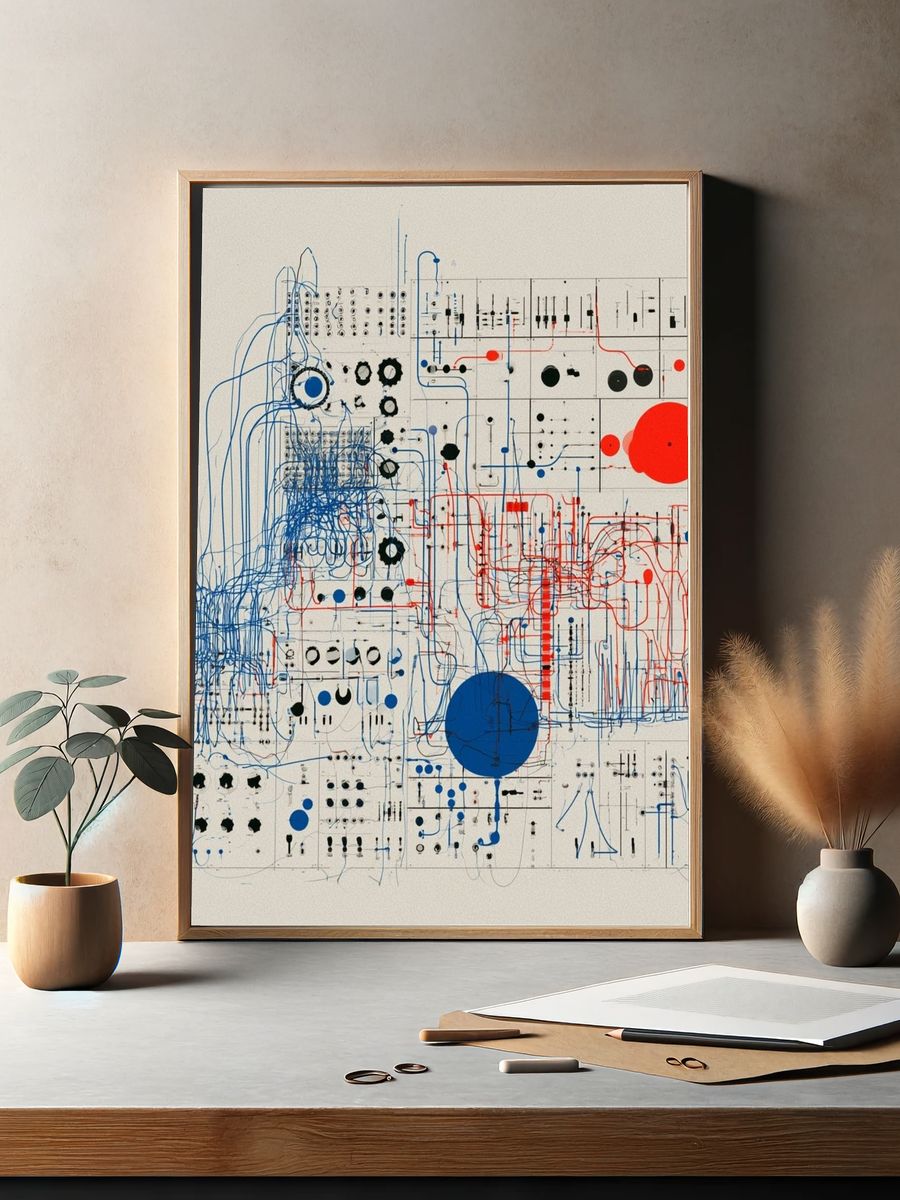 Blue Red Circuit Abstract Poster. — room view 2