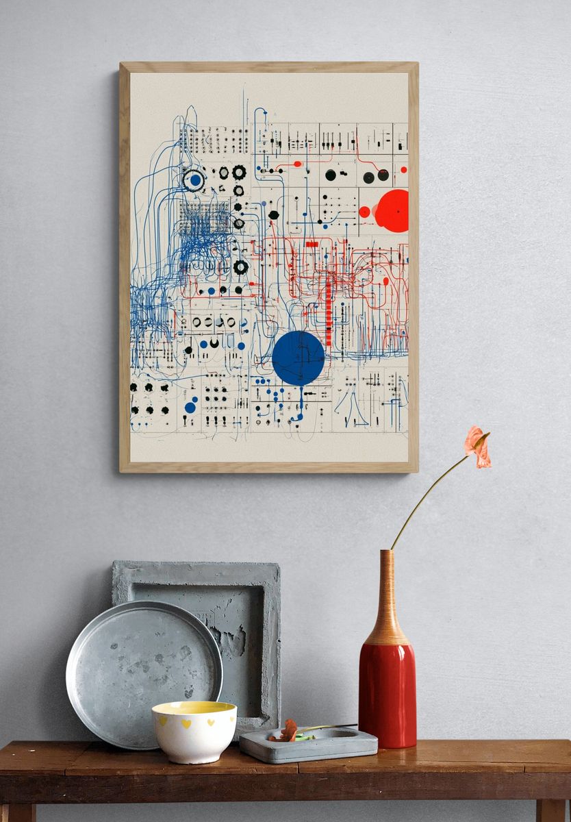 Blue Red Circuit Abstract Poster. — room view 3