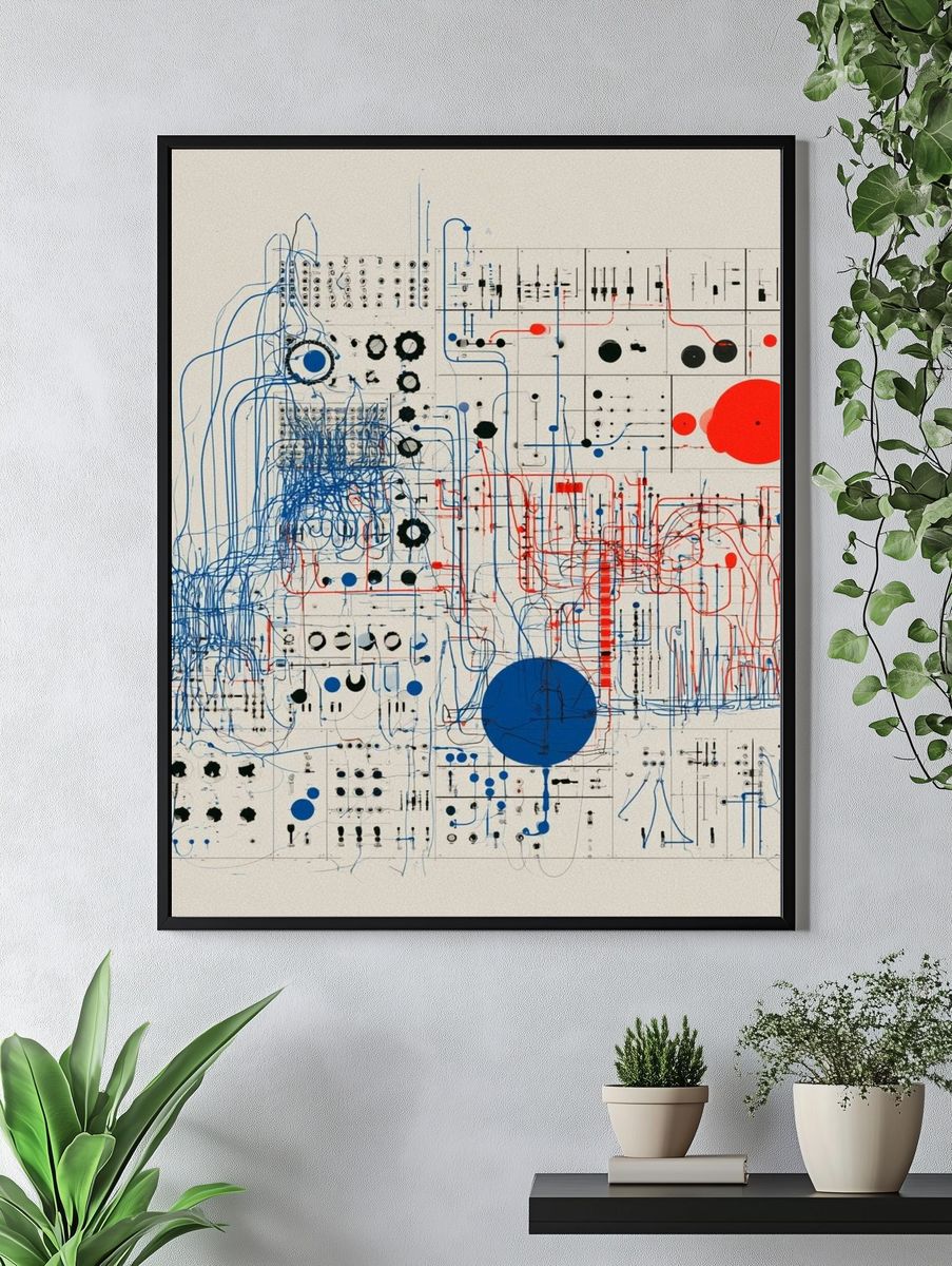 Blue Red Circuit Abstract Poster. — room view 4