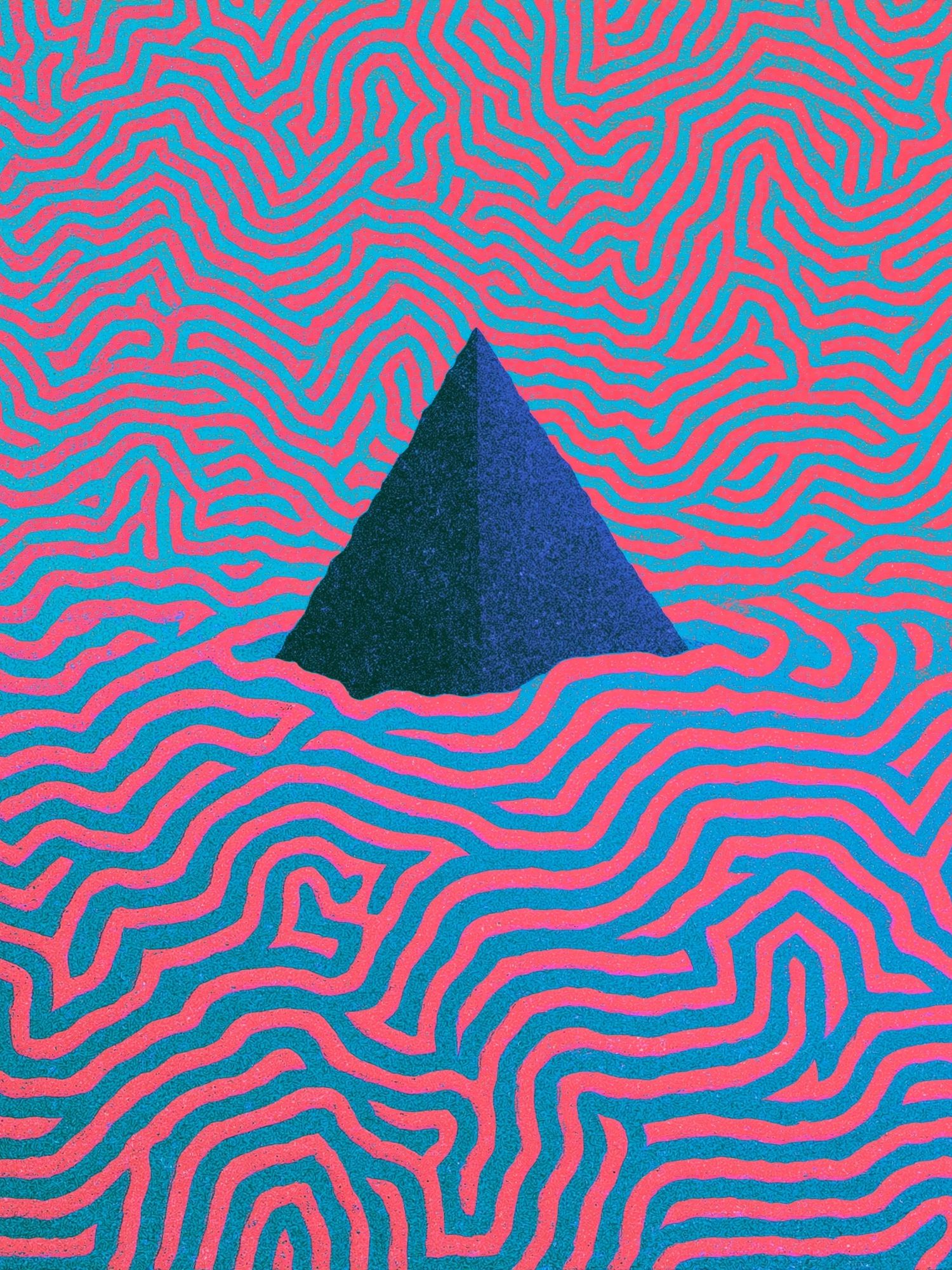 Neon Maze Pyramid Abstract Poster. poster — abstract art