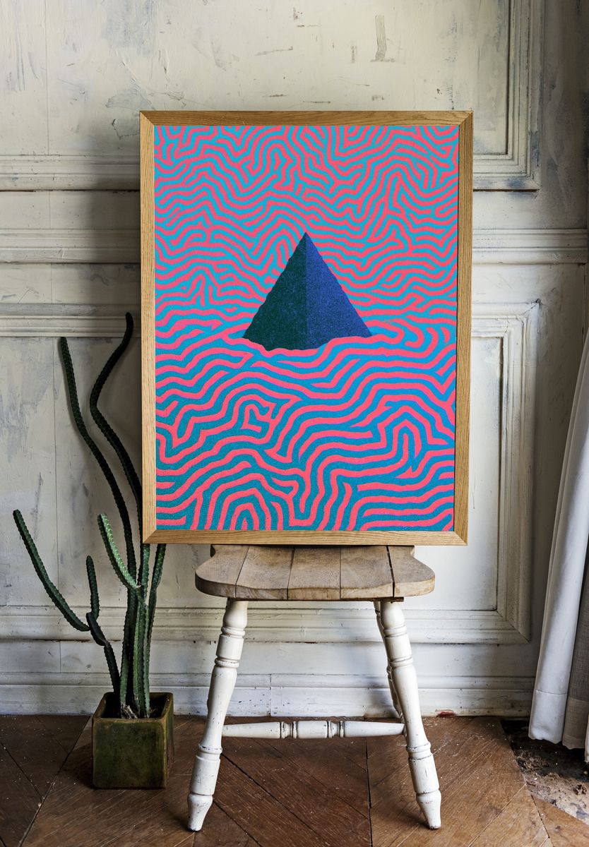 Neon Maze Pyramid Abstract Poster. — room view 1
