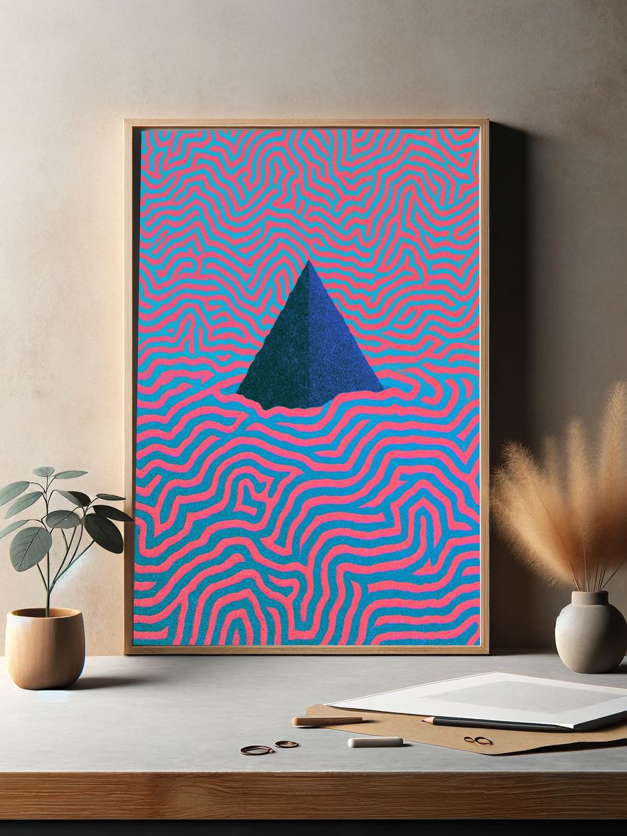 Neon Maze Pyramid Abstract Poster. — room view 2