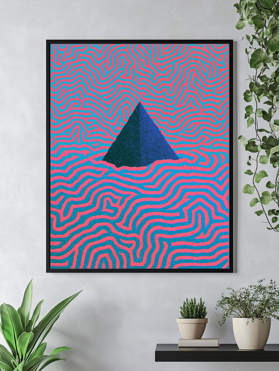 Neon Maze Pyramid Abstract Poster. — room view 4