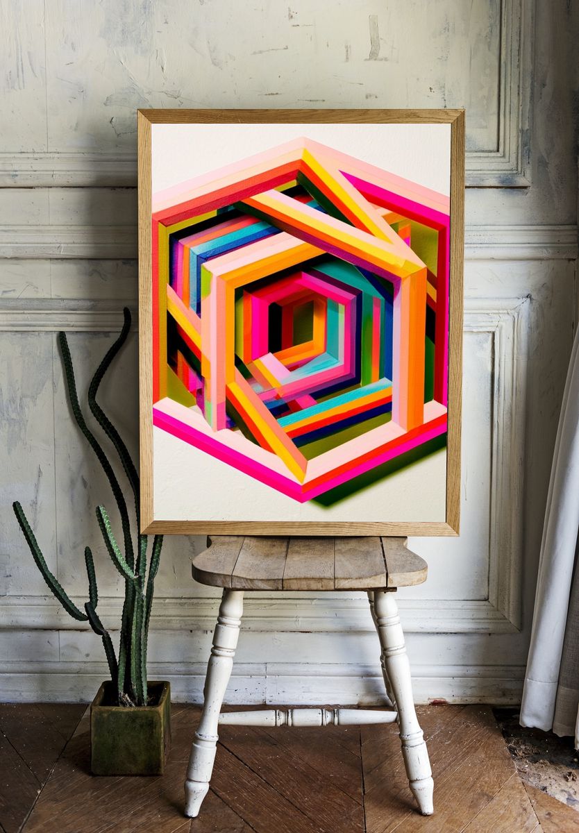Neon Geometric Tunnel Poster. room preview