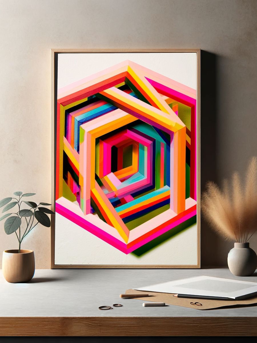 Neon Geometric Tunnel Poster. — room view 2