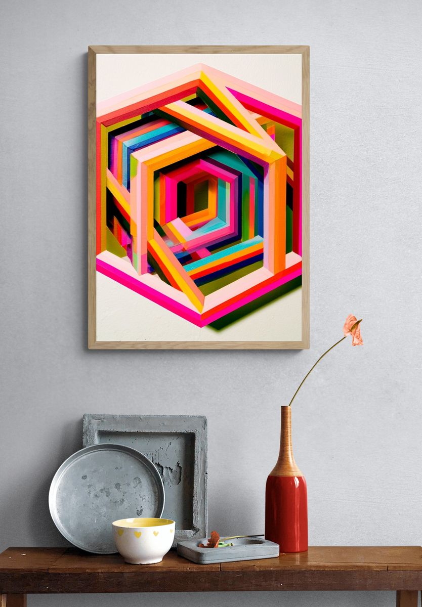 Neon Geometric Tunnel Poster. — room view 3