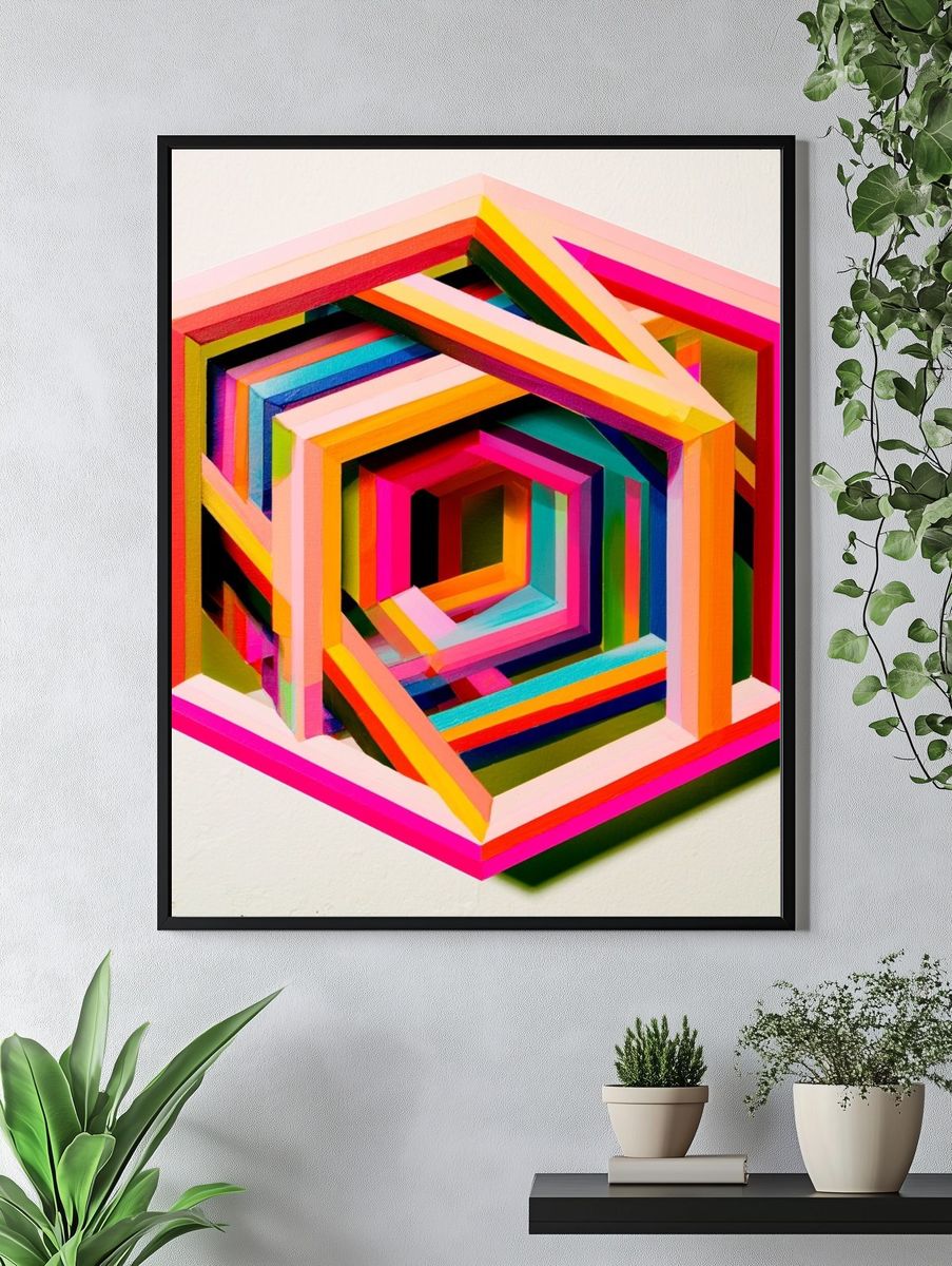 Neon Geometric Tunnel Poster. — room view 4