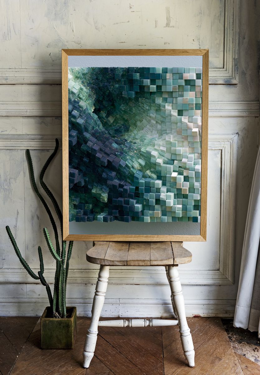 Oceanic Cubes Abstract Poster. — room view 1