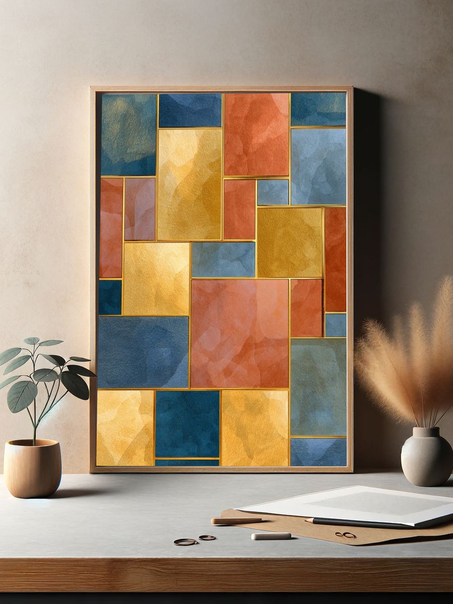 Geometric Color Block Abstract Poster. — room view 2