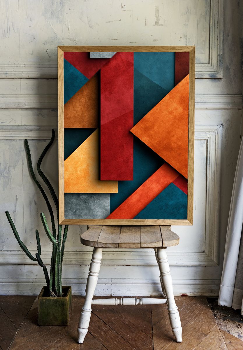 Geometric Color Blocks Abstract Poster. — room view 1