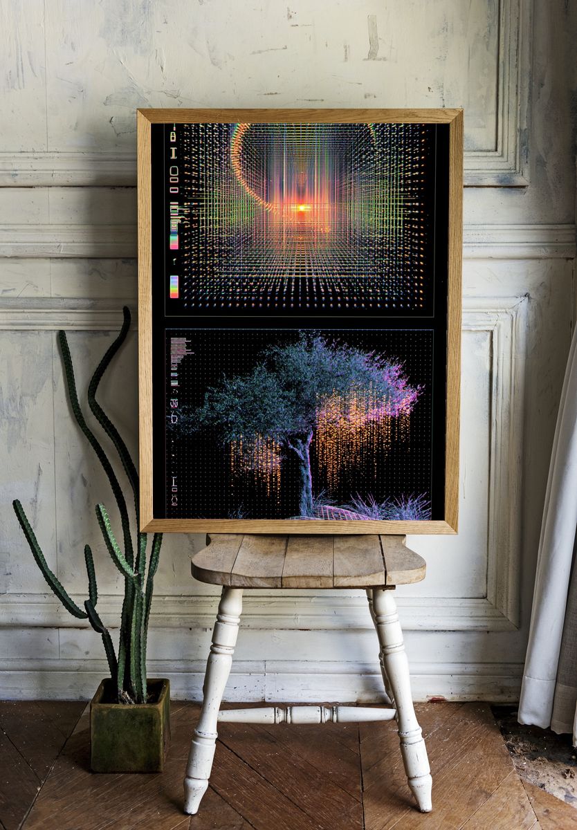 Glowing Grid Tunnel Poster. — room view 1