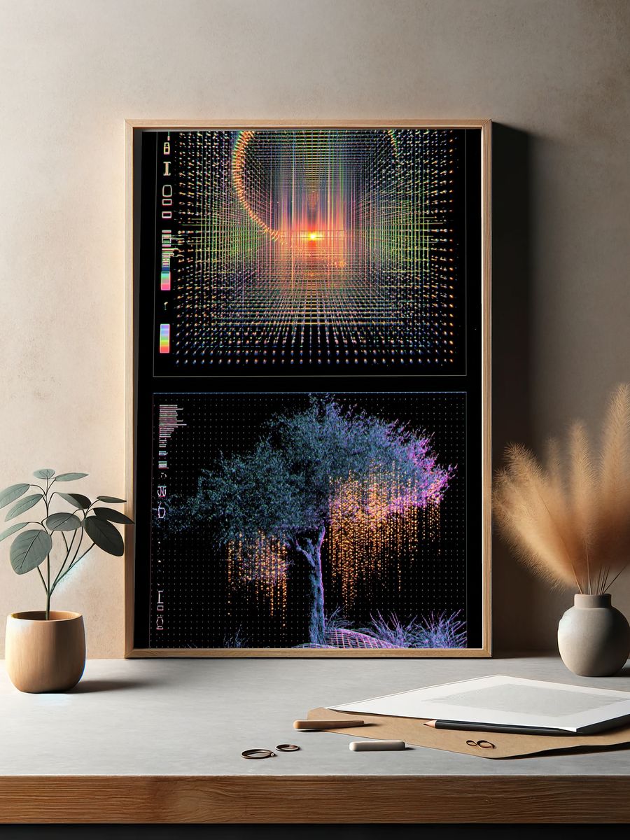Glowing Grid Tunnel Poster. — room view 2