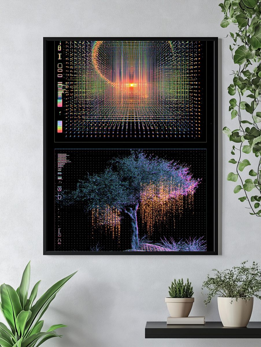 Glowing Grid Tunnel Poster. — room view 4