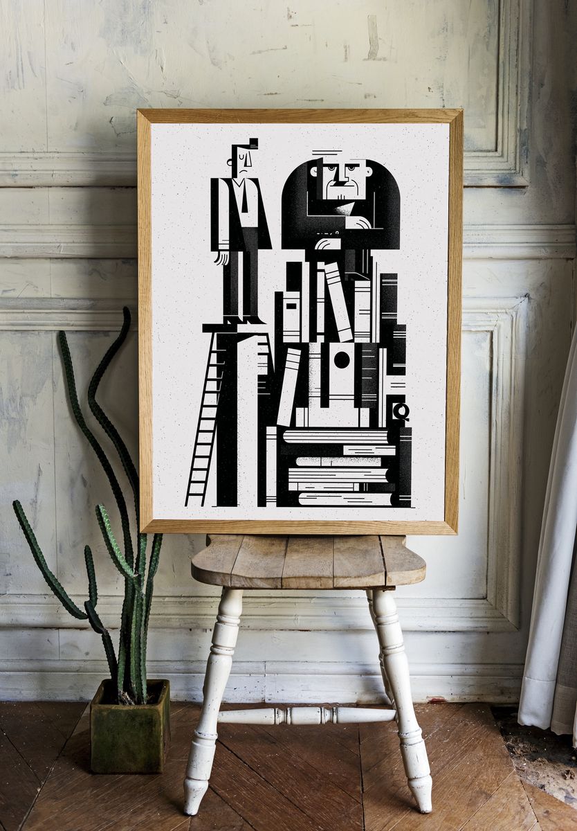 Geometric Men in Black Print. — room view 1