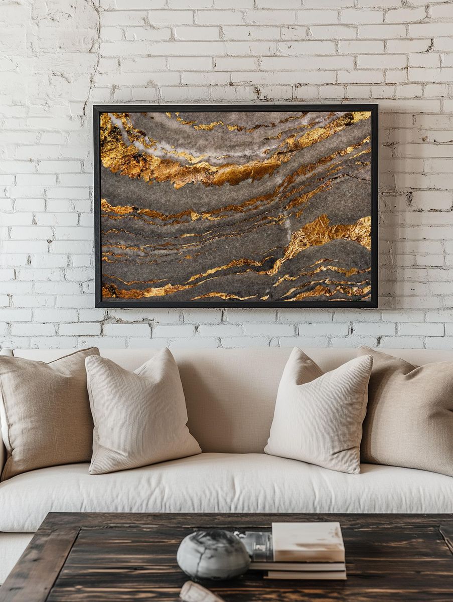 Gray marble rock gold textured. room preview