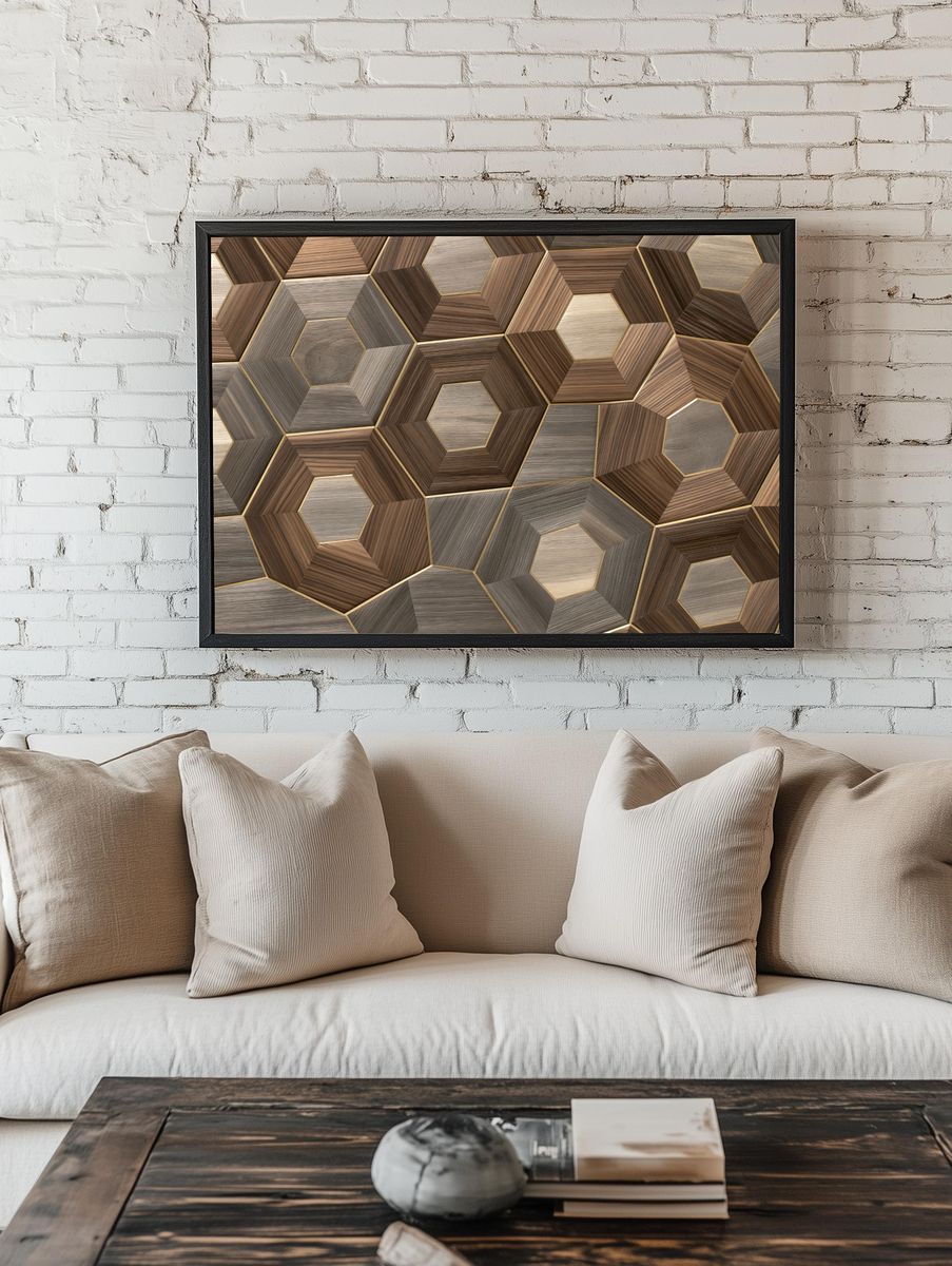 Wooden Hexagon Mosaic Abstract Poster. room preview