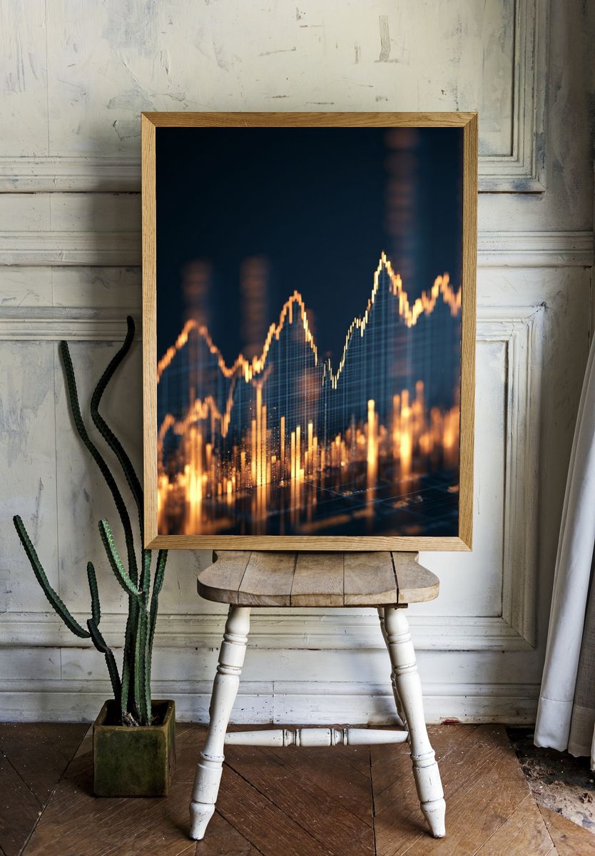 Golden Market Data Abstract Poster. room preview