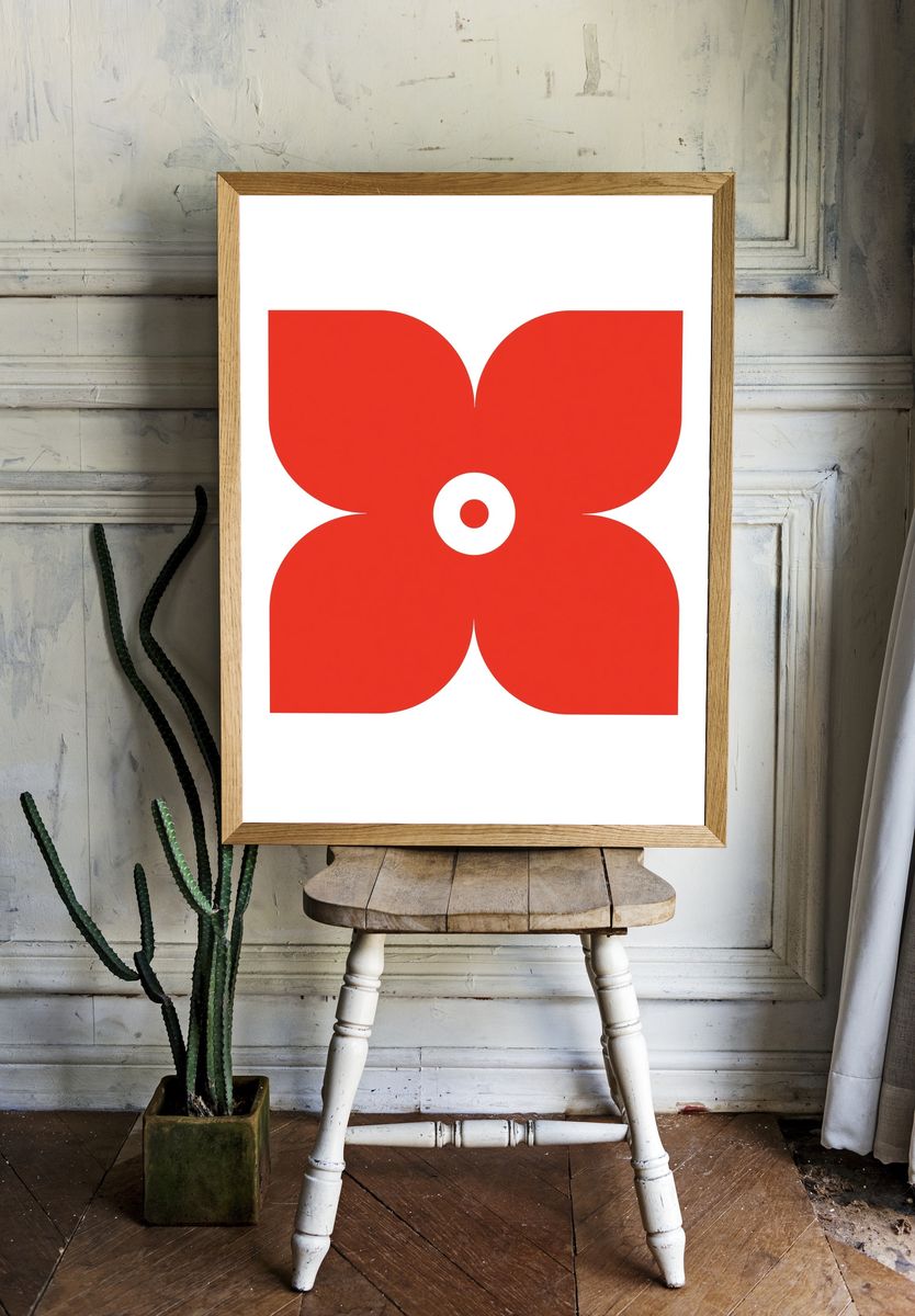 Red Floral Abstract Poster. — room view 1