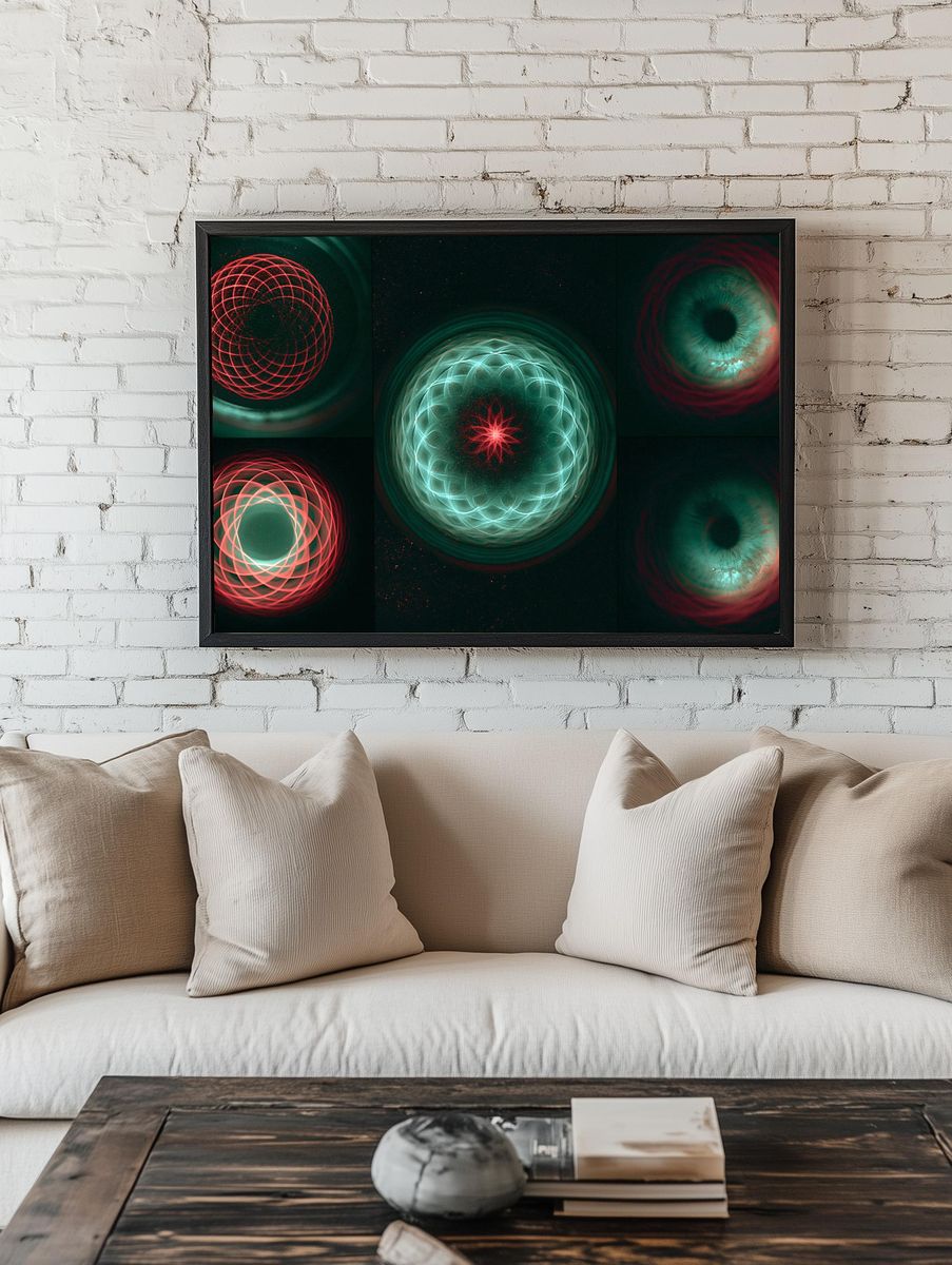 Neon Orbital Geometry Abstract Poster. room preview