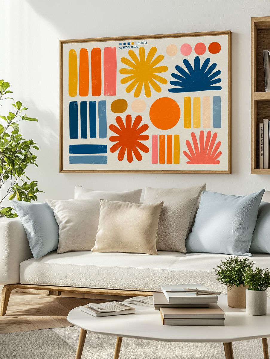Retro Geometric Color Blocks Poster. — room view 2