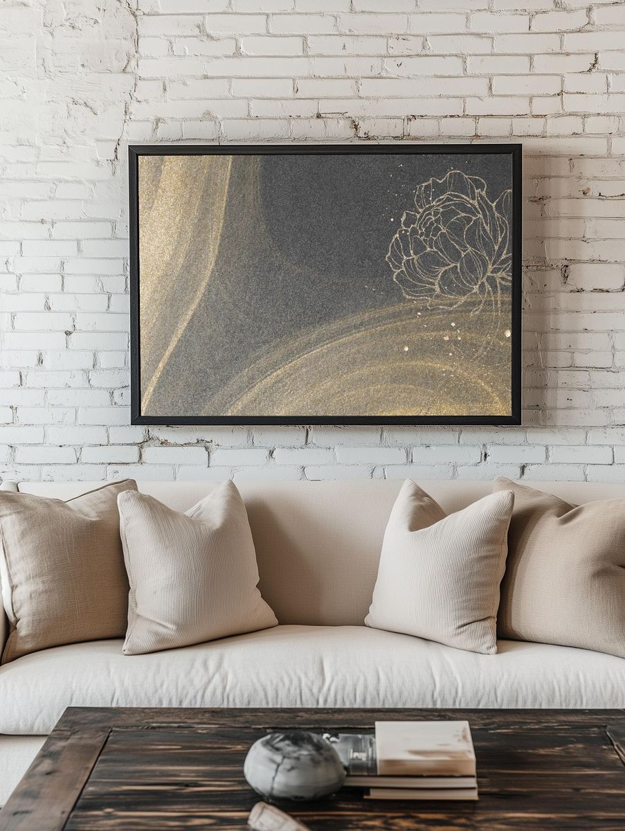 Outline flower decoration gold glitter. — room view 1