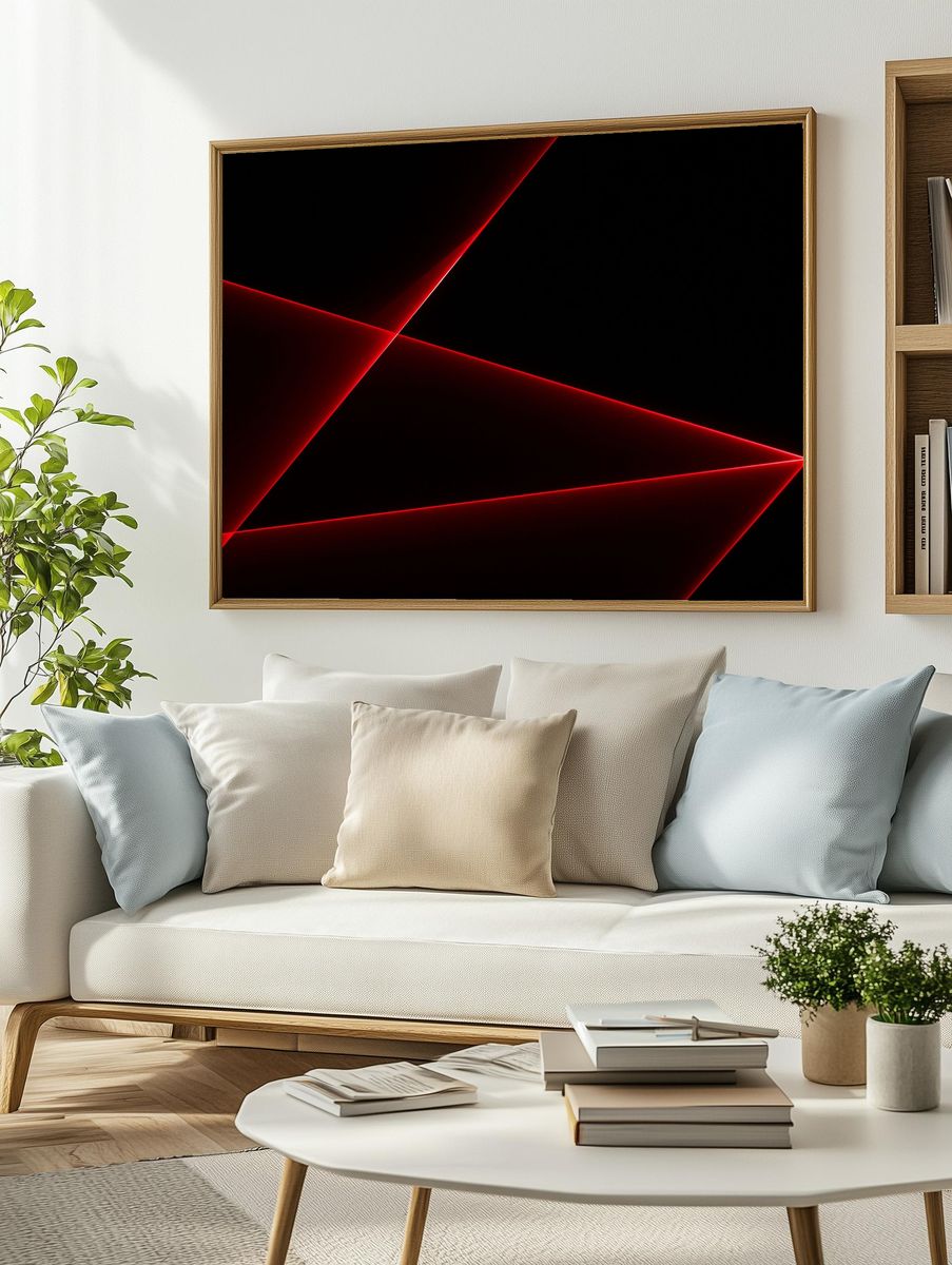 Red Neon Geometric Abstract Poster. — room view 2