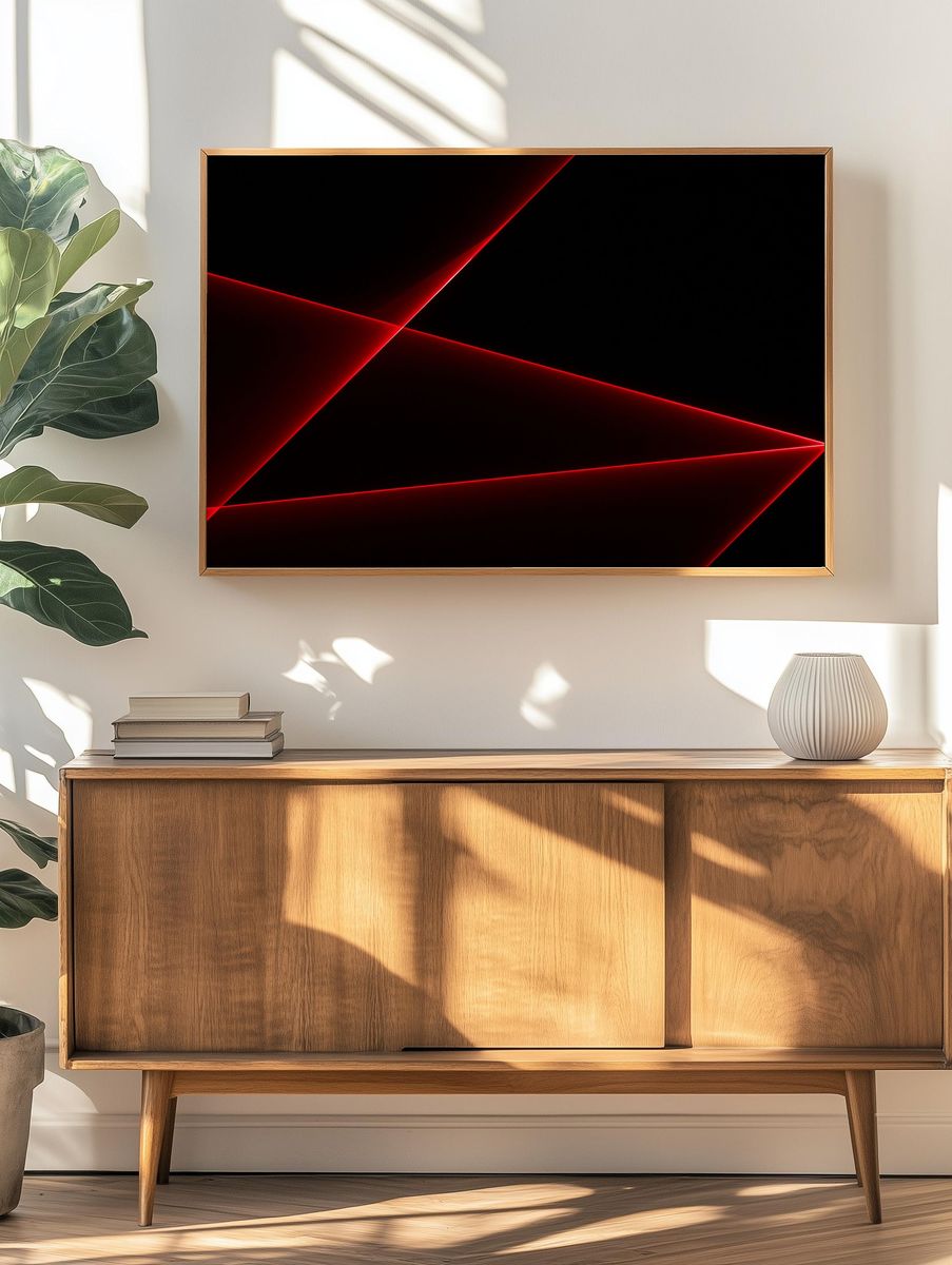 Red Neon Geometric Abstract Poster. — room view 3