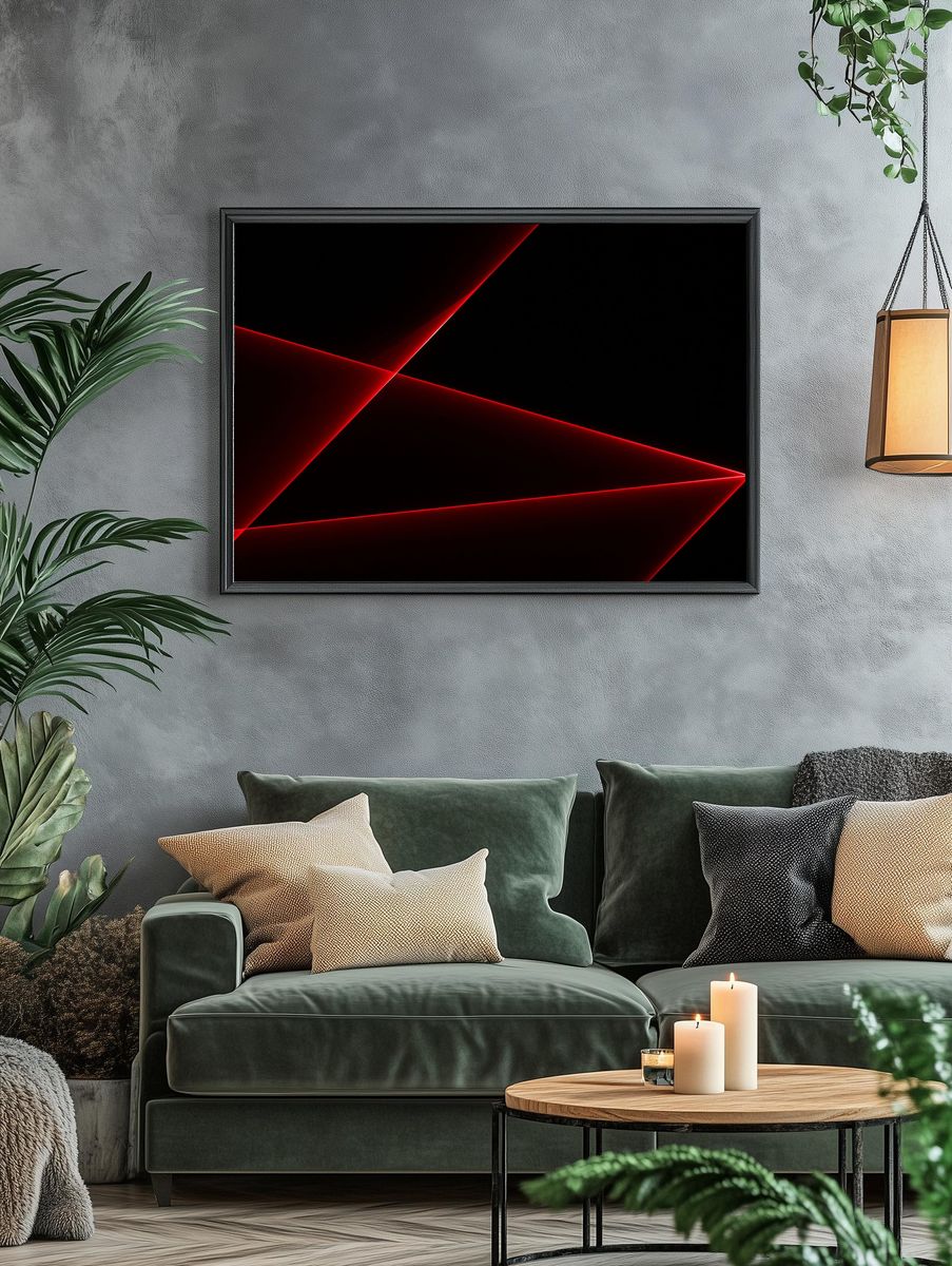 Red Neon Geometric Abstract Poster. — room view 4