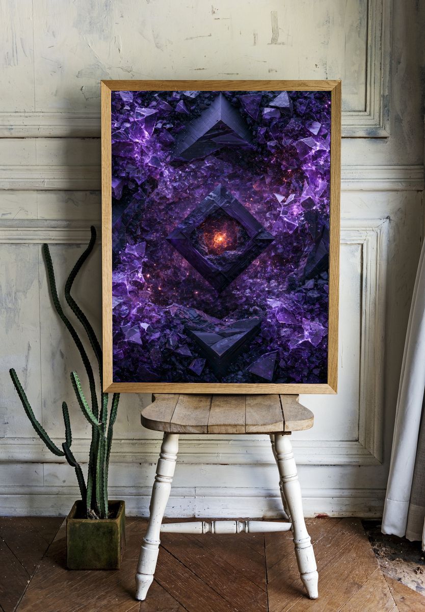 Cosmic Purple Crystal Abstract Poster. — room view 1