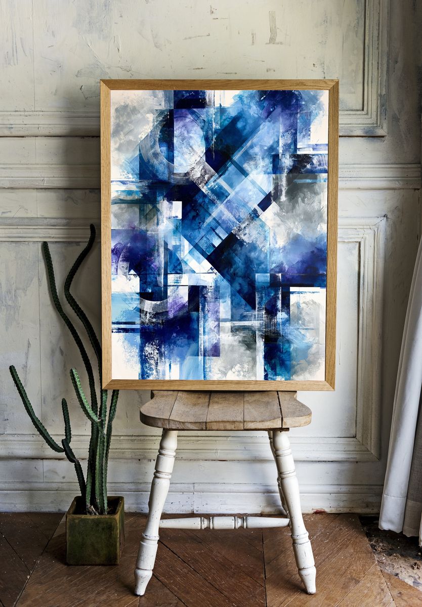 Blue Geometric Abstract Poster. — room view 1