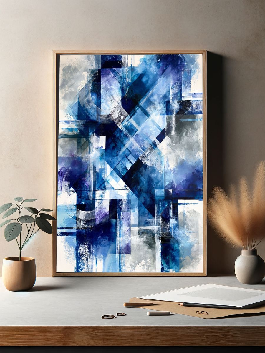Blue Geometric Abstract Poster. — room view 2
