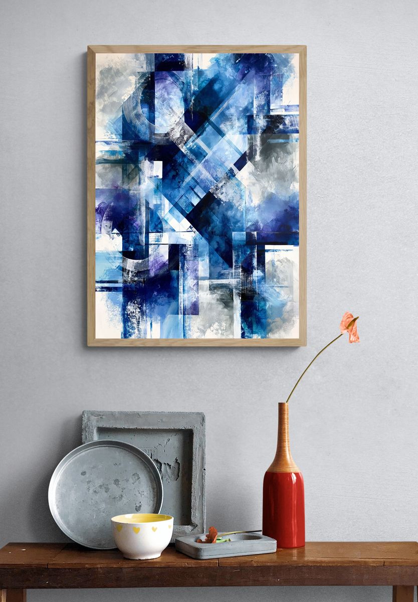 Blue Geometric Abstract Poster. — room view 3