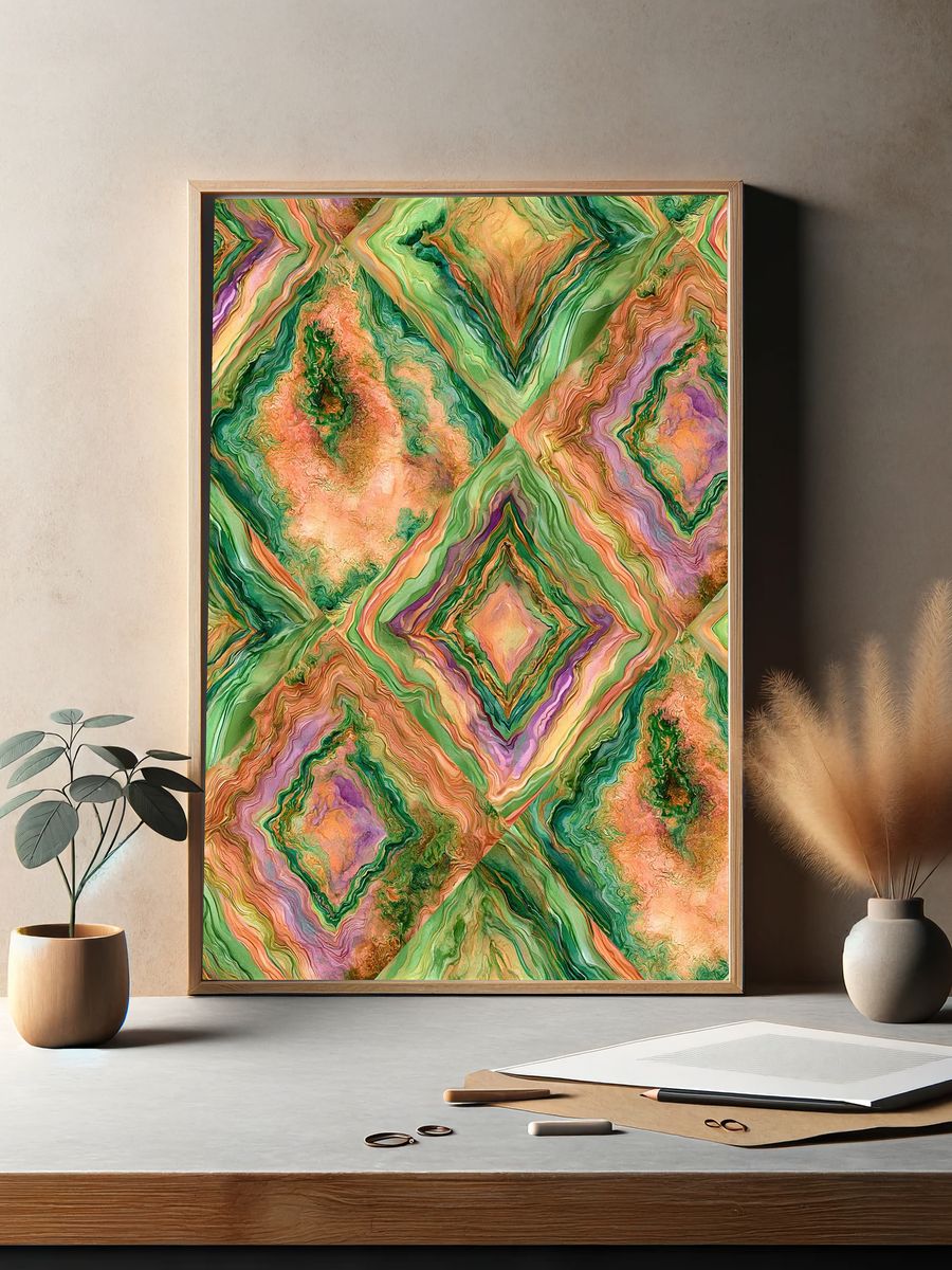 Marbled Diamond Pattern Abstract Poster. — room view 2