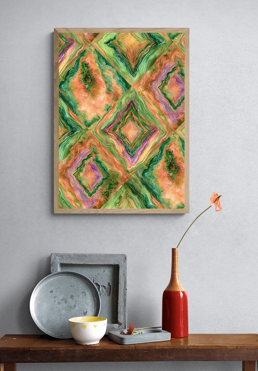 Marbled Diamond Pattern Abstract Poster. — room view 3