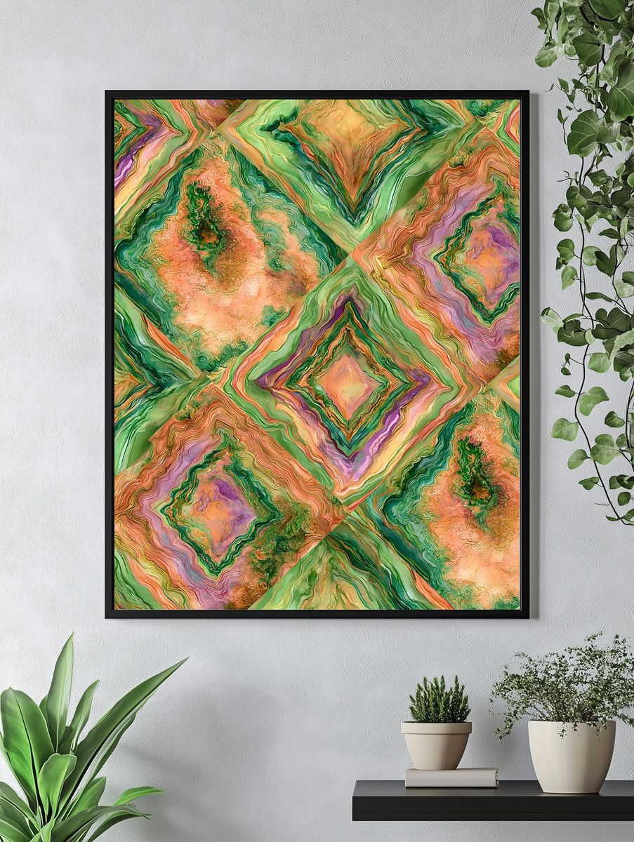 Marbled Diamond Pattern Abstract Poster. — room view 4