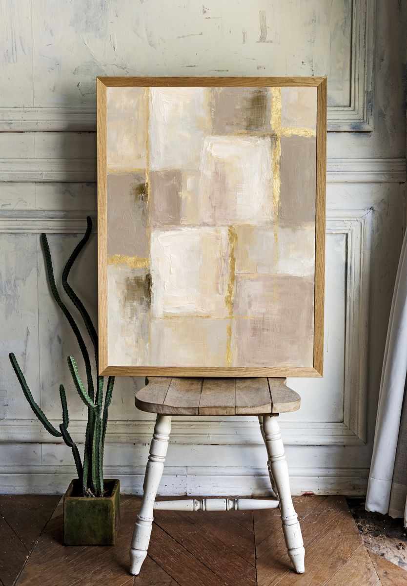 Neutral Gold Grid Abstract Poster. room preview