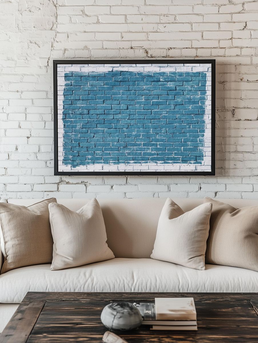 Blue painted rectangle painted white. — room view 1