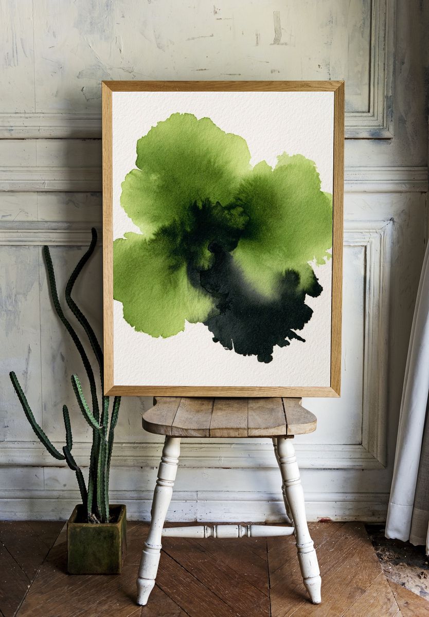 Green Ink Bloom Abstract Poster. room preview